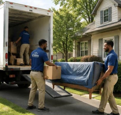 Stephens crew loading furniture into a moving truck outside a home